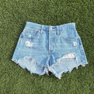 Levi's 501 Denim Cutoff Shorts Light Wash Distressed Ripped 27x4